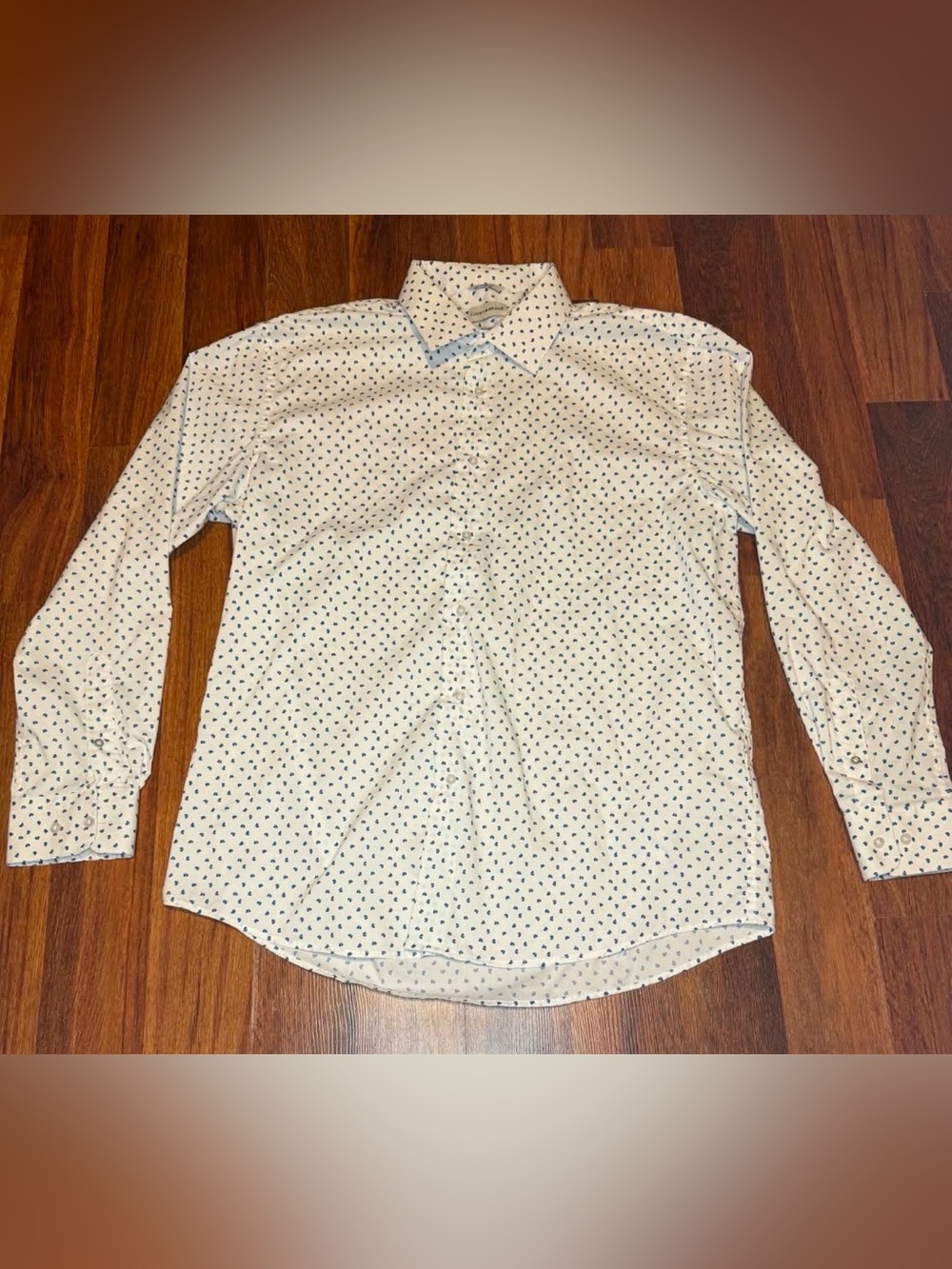 Lucky Brand White Long-Sleeve Button-Up Shirt with Navy Micro Print